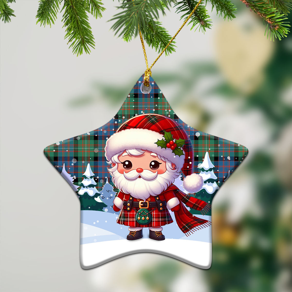 MacDonnell of Glengarry Ancient Tartan Christmas Ceramic Ornament - Santa Claus In Kilt Style