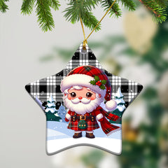 MacFarlane Black - White Tartan Christmas Ceramic Ornament - Santa Claus In Kilt Style