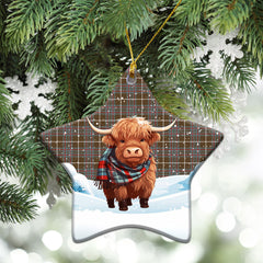 MacIntyre Hunting Weathered Tartan Christmas Ceramic Ornament - Highland Cows Snow Style