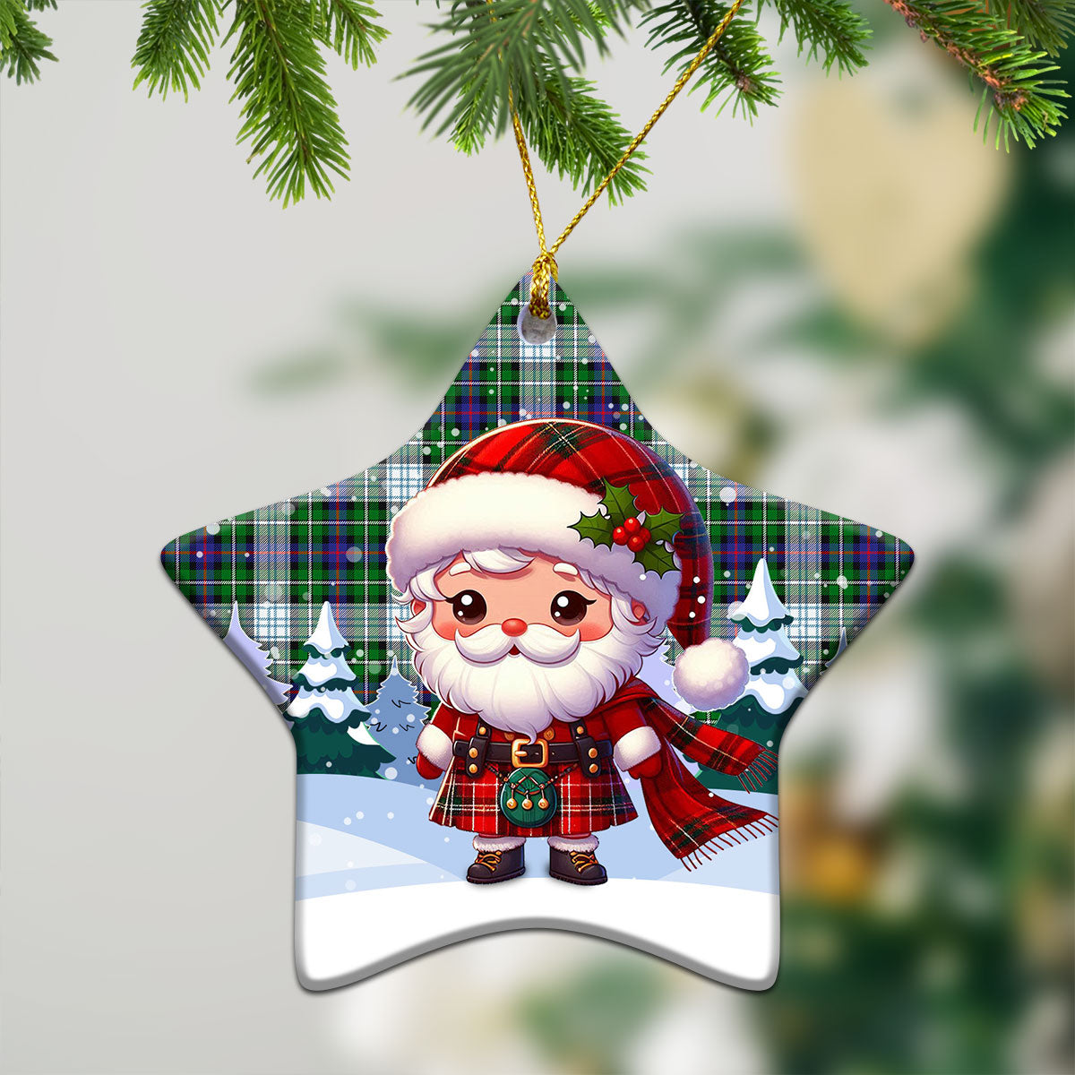 MacKenzie Dress Modern Tartan Christmas Ceramic Ornament - Santa Claus In Kilt Style