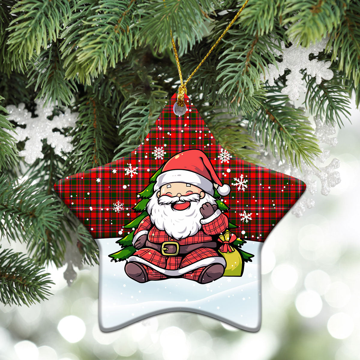 MacKinnon Modern Tartan Christmas Ceramic Ornament - Scottish Santa Style