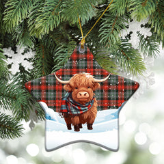 MacLachlan Weathered Tartan Christmas Ceramic Ornament - Highland Cows Snow Style