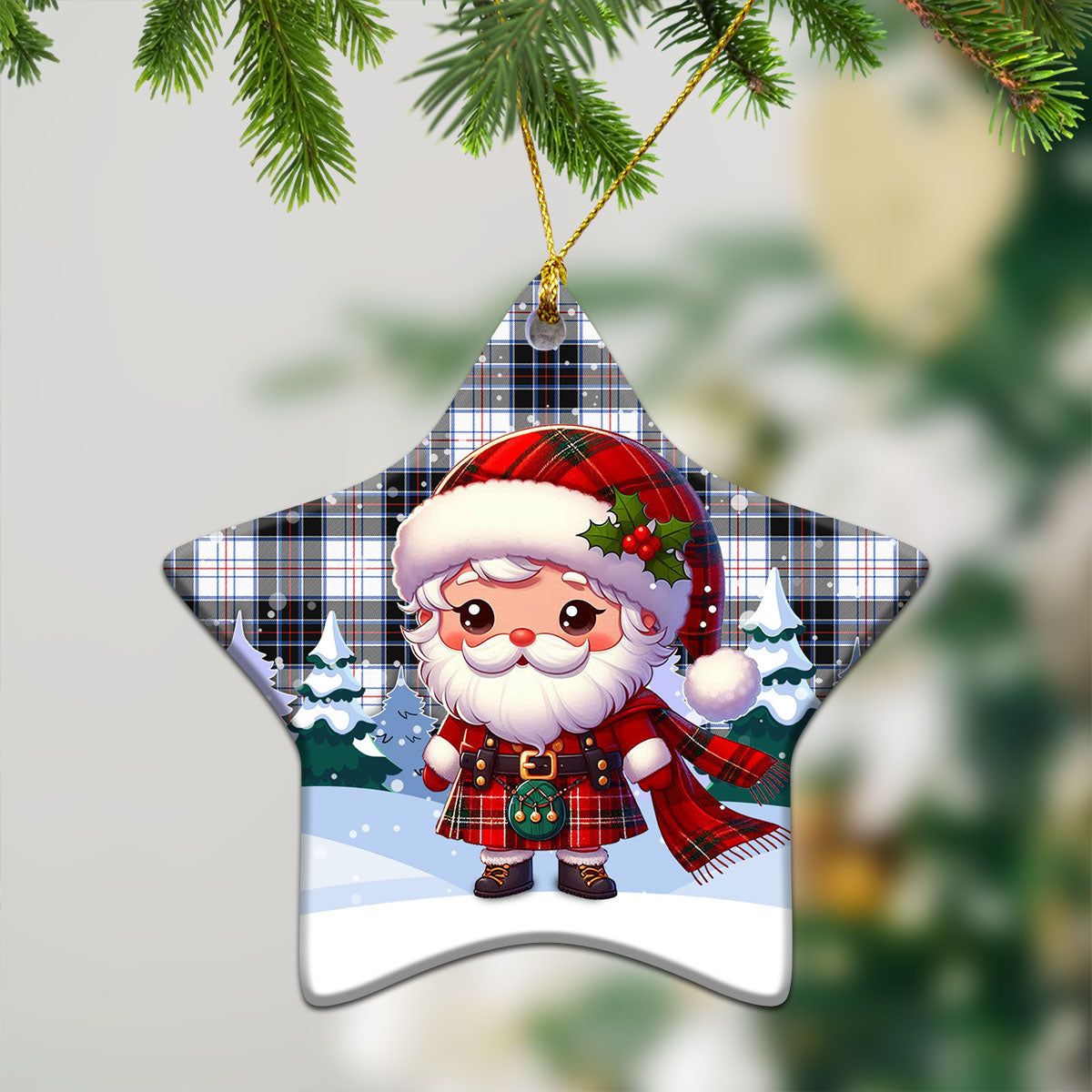 MacRae Dress Modern Tartan Christmas Ceramic Ornament - Santa Claus In Kilt Style