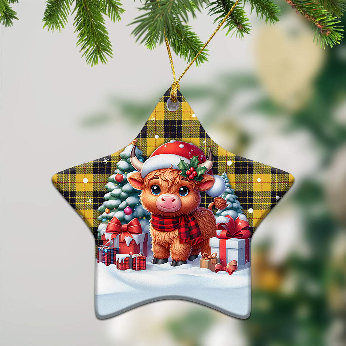 McLeod of Lewis Ancient Tartan Christmas Ceramic Ornament - Highland Cow Winter Style