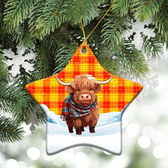 McMillan Clan Tartan Christmas Ceramic Ornament - Highland Cows Snow Style