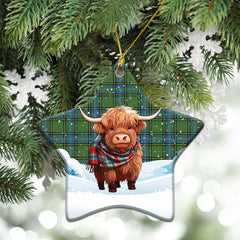 McMillan Hunting Ancient Tartan Christmas Ceramic Ornament - Highland Cows Snow Style