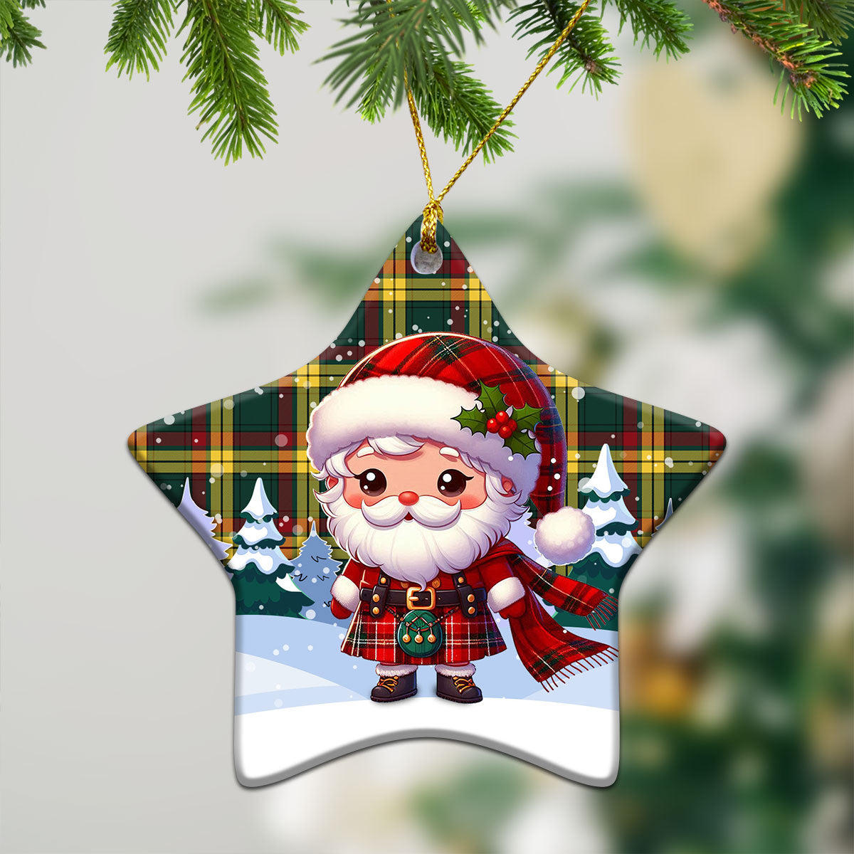 McMillan Old Modern Tartan Christmas Ceramic Ornament - Santa Claus In Kilt Style