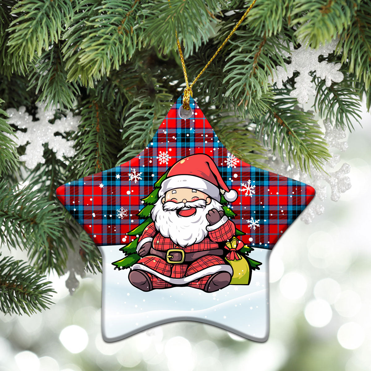 McTavish Modern Tartan Christmas Ceramic Ornament - Scottish Santa Style