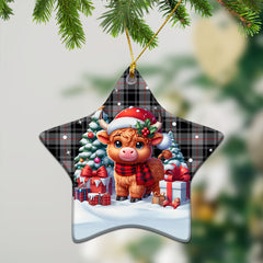 Moffat Modern Tartan Christmas Ceramic Ornament - Highland Cow Winter Style