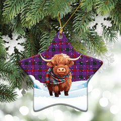 Montgomery Modern Tartan Christmas Ceramic Ornament - Highland Cows Snow Style