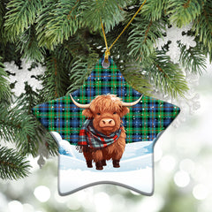 Murray of Atholl Ancient Tartan Christmas Ceramic Ornament - Highland Cows Snow Style