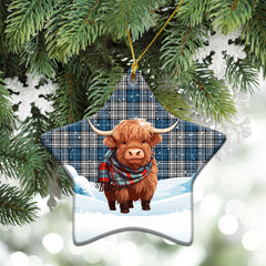 Napier Modern Tartan Christmas Ceramic Ornament - Highland Cows Snow Style