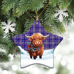 Ochterlony Tartan Christmas Ceramic Ornament - Highland Cows Snow Style