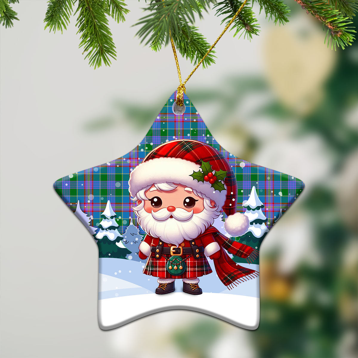 Pitcairn Hunting Tartan Christmas Ceramic Ornament - Santa Claus In Kilt Style