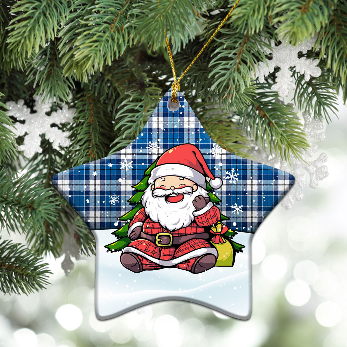 Roberton Tartan Christmas Ceramic Ornament - Scottish Santa Style