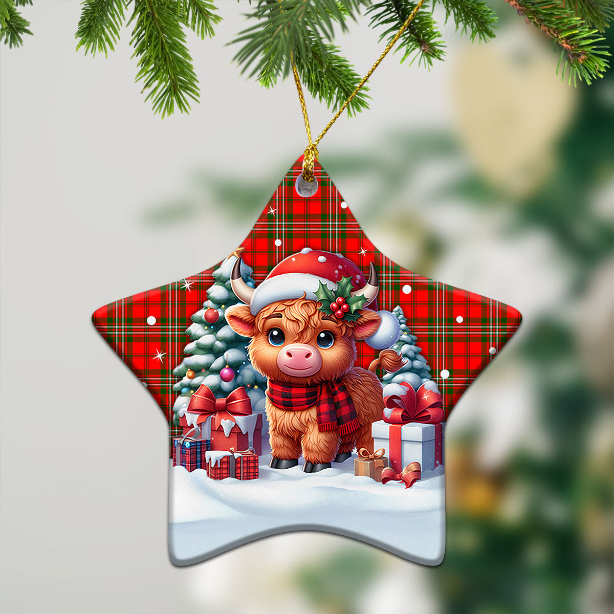 Scott Modern Tartan Christmas Ceramic Ornament - Highland Cow Winter Style