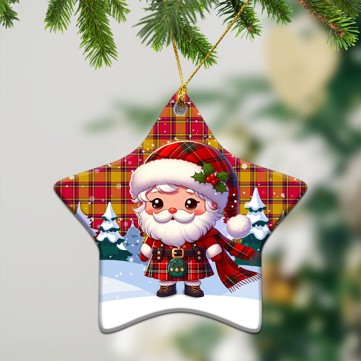 Scrymgeour Tartan Christmas Ceramic Ornament - Santa Claus In Kilt Style