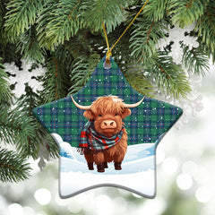 Shaw Ancient Tartan Christmas Ceramic Ornament - Highland Cows Snow Style