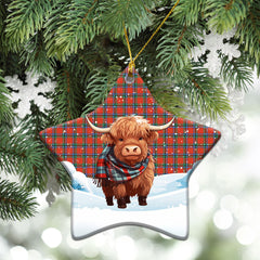 Sinclair Ancient Tartan Christmas Ceramic Ornament - Highland Cows Snow Style