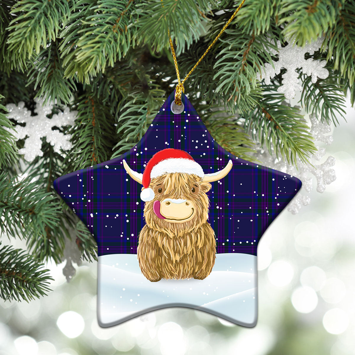 Spirit of Scotland Tartan Christmas Ceramic Ornament - Highland Cows Style