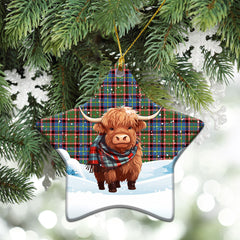 Stirling (of Cadder-Present Chief) Tartan Christmas Ceramic Ornament - Highland Cows Snow Style