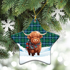 Urquhart Ancient Tartan Christmas Ceramic Ornament - Highland Cows Snow Style