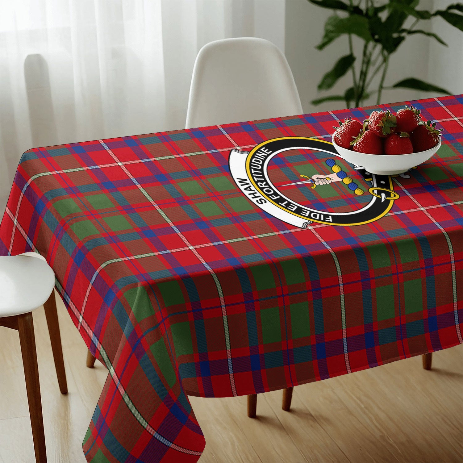 Shaw Red Modern Tartan Crest Tablecloth
