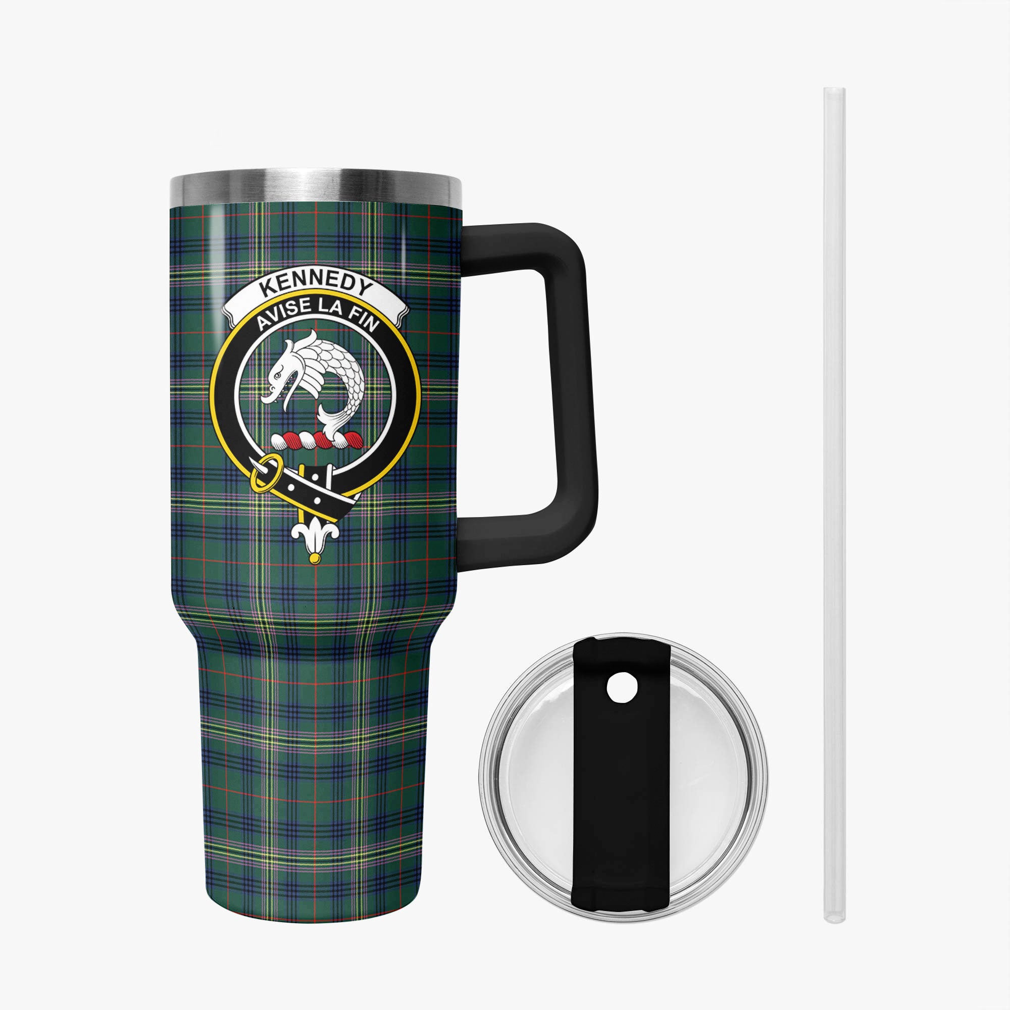 Kennedy Modern Tartan Crest 40 oz Insulated Tumbler with Handle