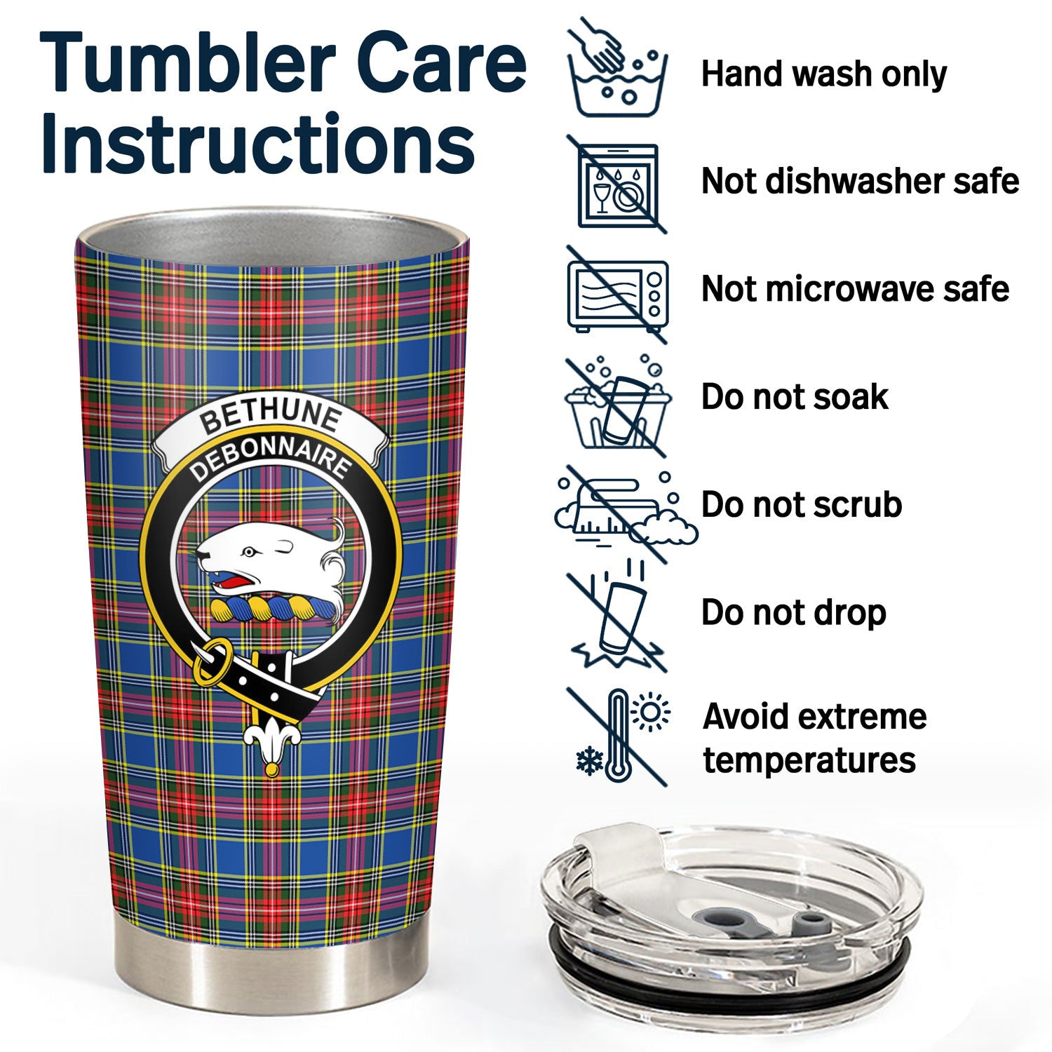 Bethune Modern Tartan Crest Tumbler