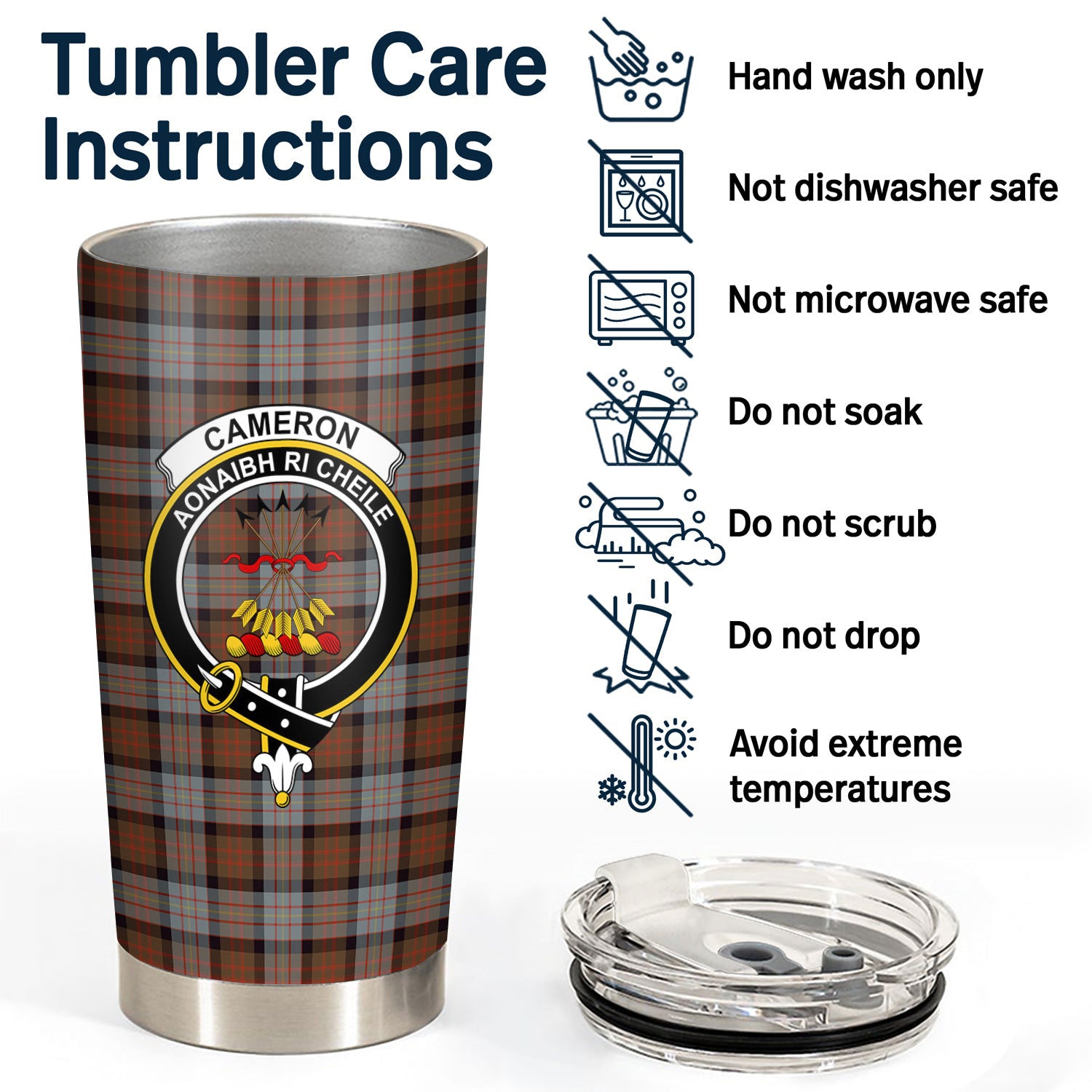 Cameron of Erracht Weathered Tartan Crest Tumbler