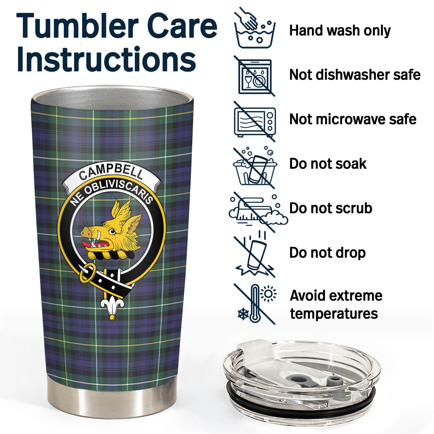 Campbell Argyll Modern Tartan Crest Tumbler