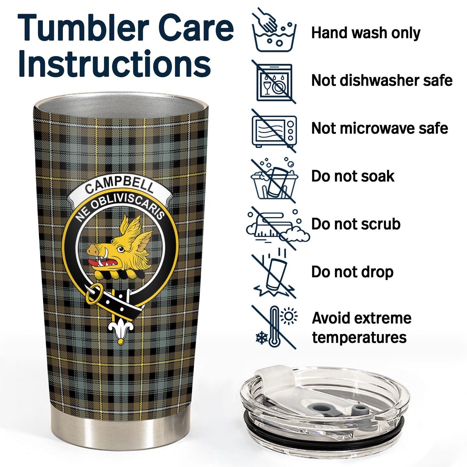 Campbell Argyll Weathered Tartan Crest Tumbler