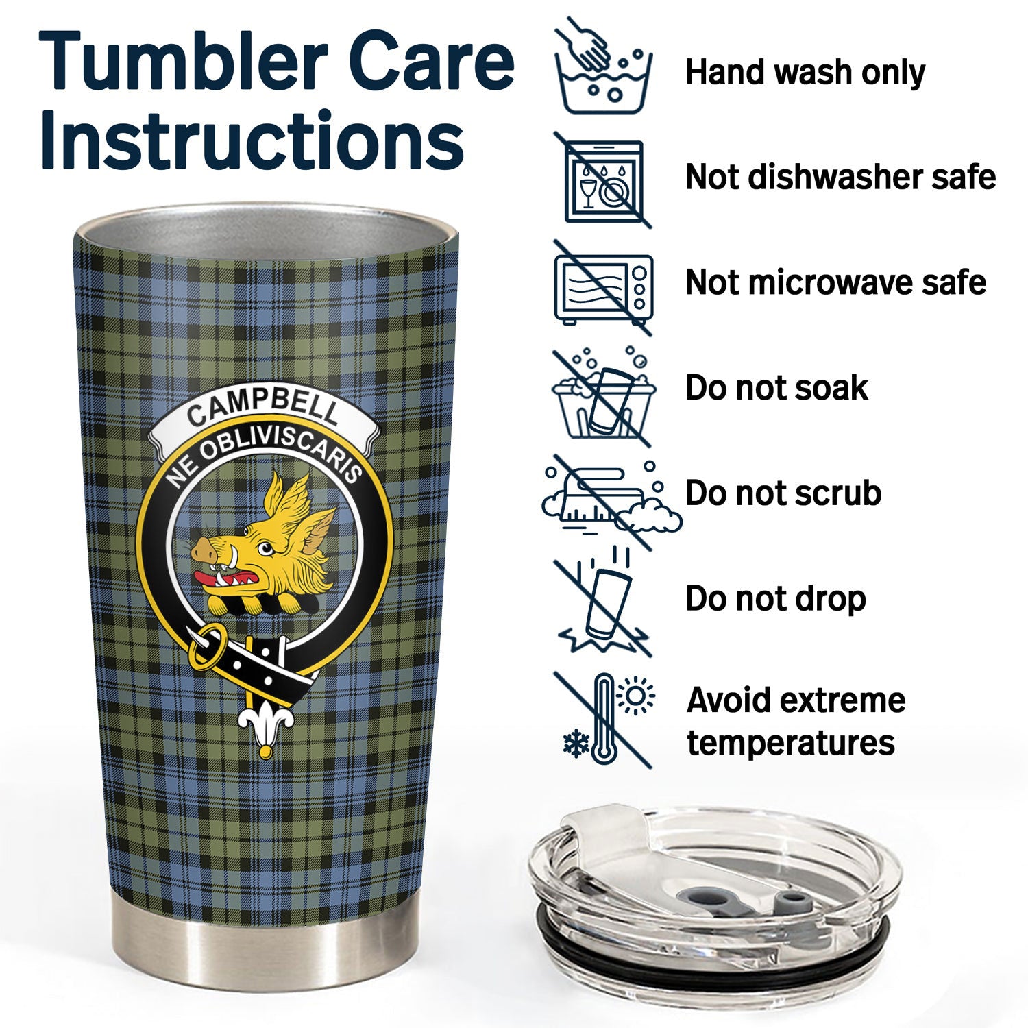 Campbell Faded Tartan Crest Tumbler