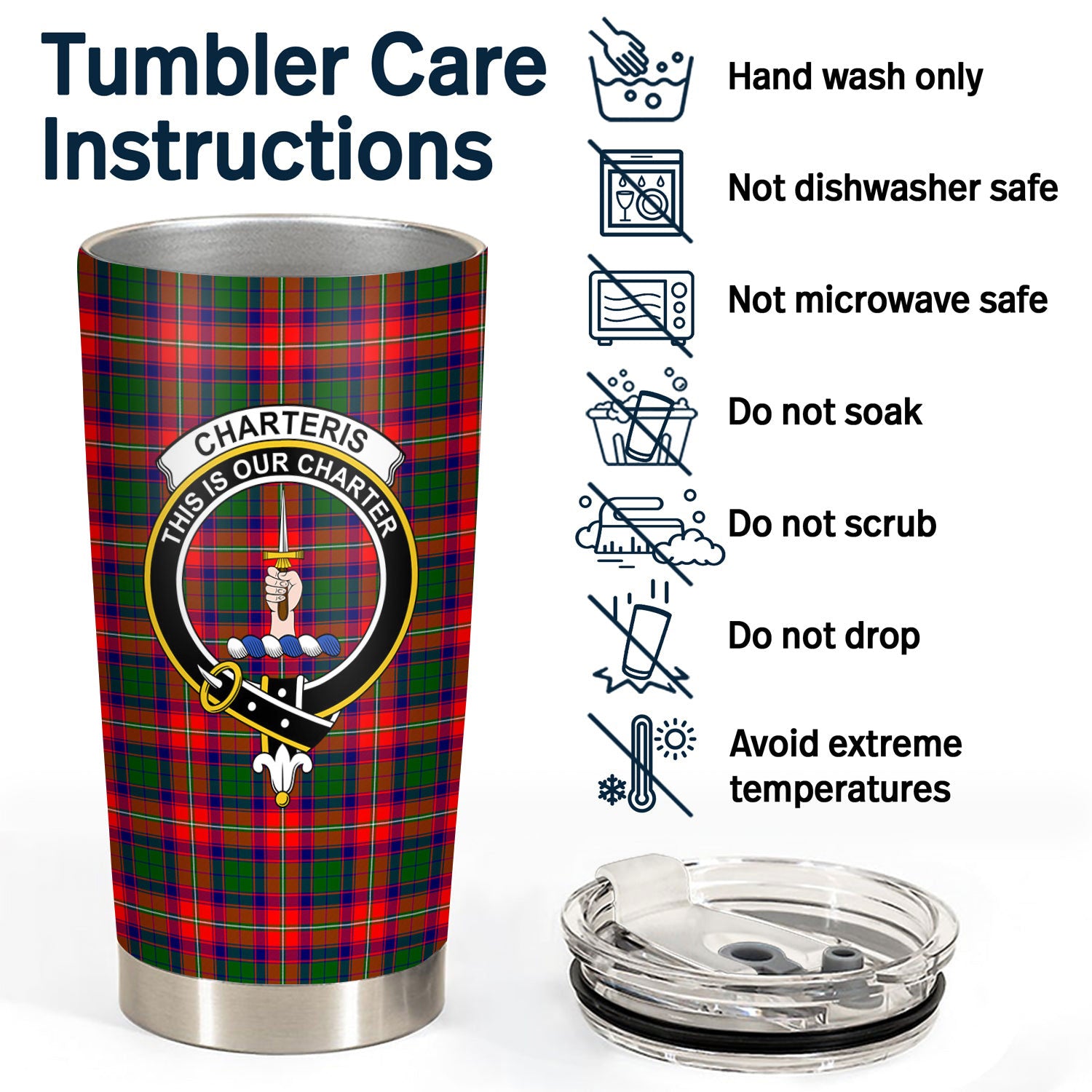 Charteris (Earl of Wemyss) Tartan Crest Tumbler