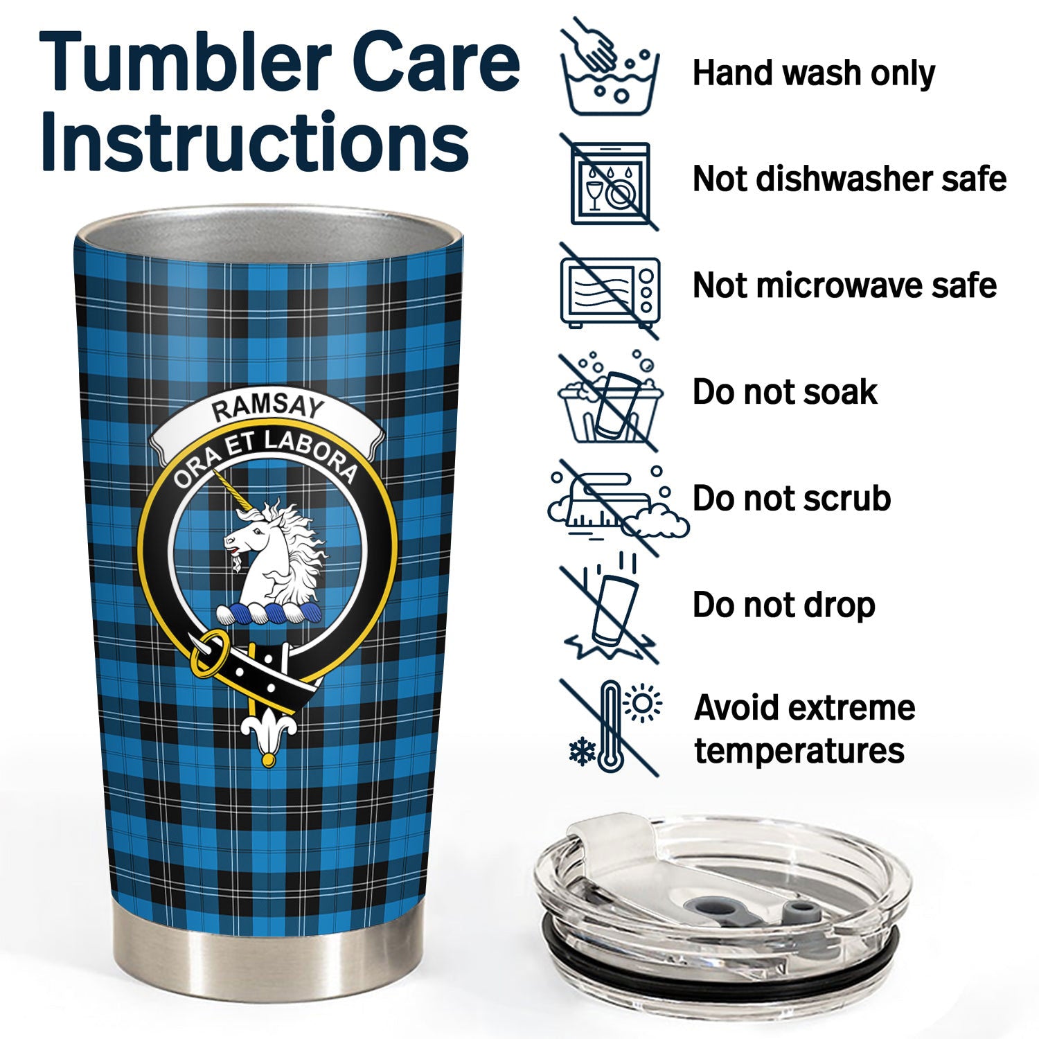 Ramsay Blue Ancient Tartan Crest Tumbler