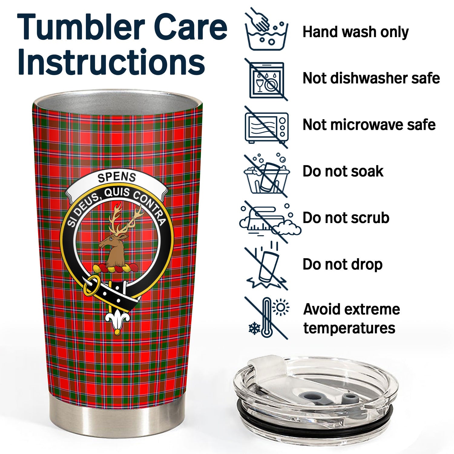 Spens (or Spence) Tartan Crest Tumbler