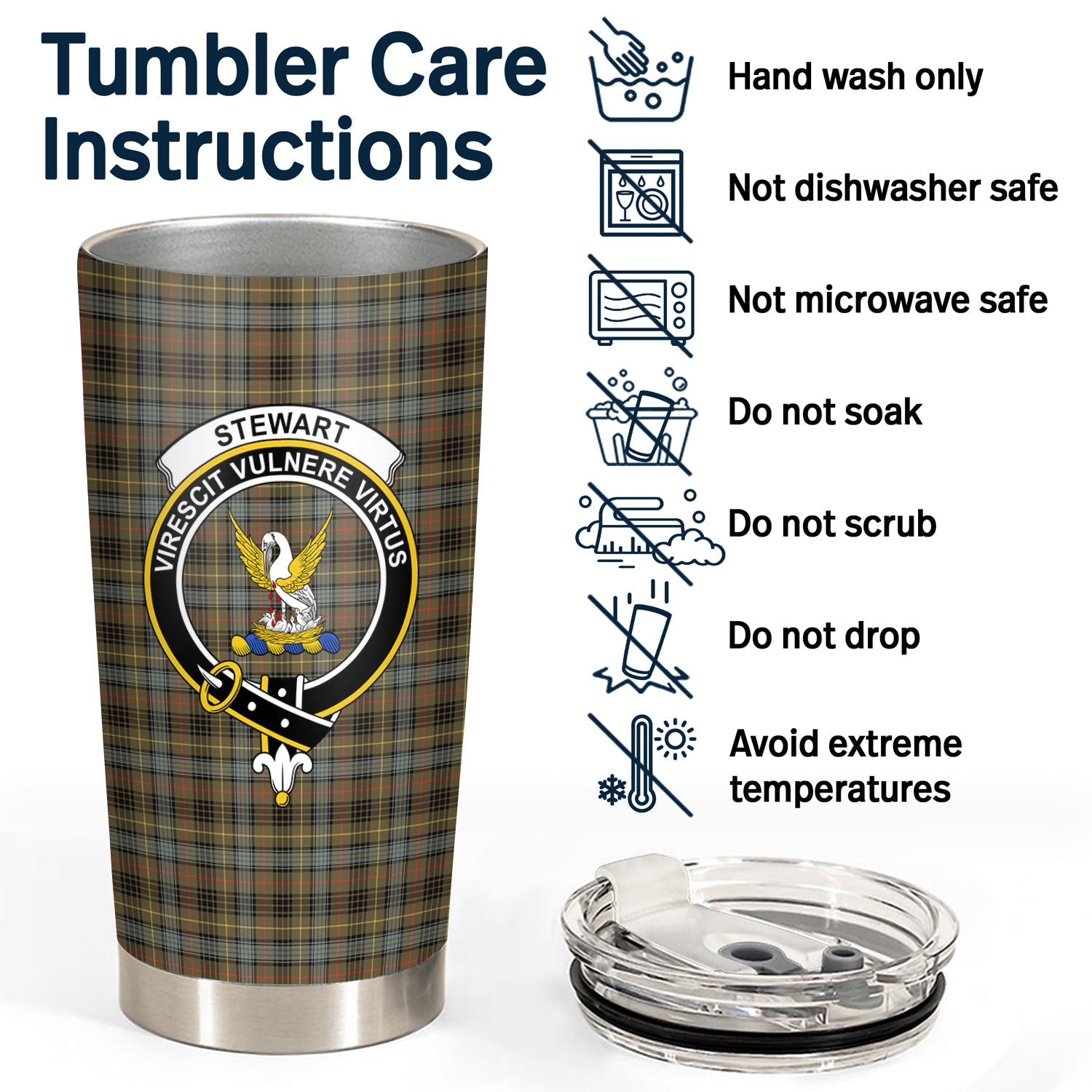 Stewart Hunting Weathered Tartan Crest Tumbler