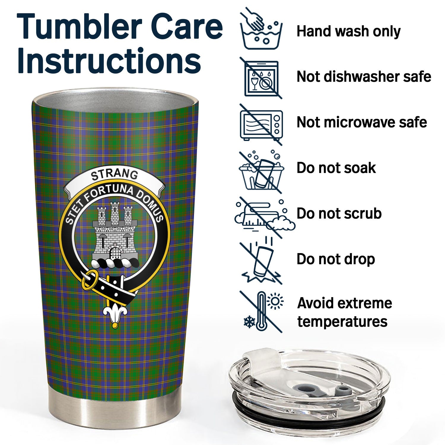 Strang (or Strange) Tartan Crest Tumbler