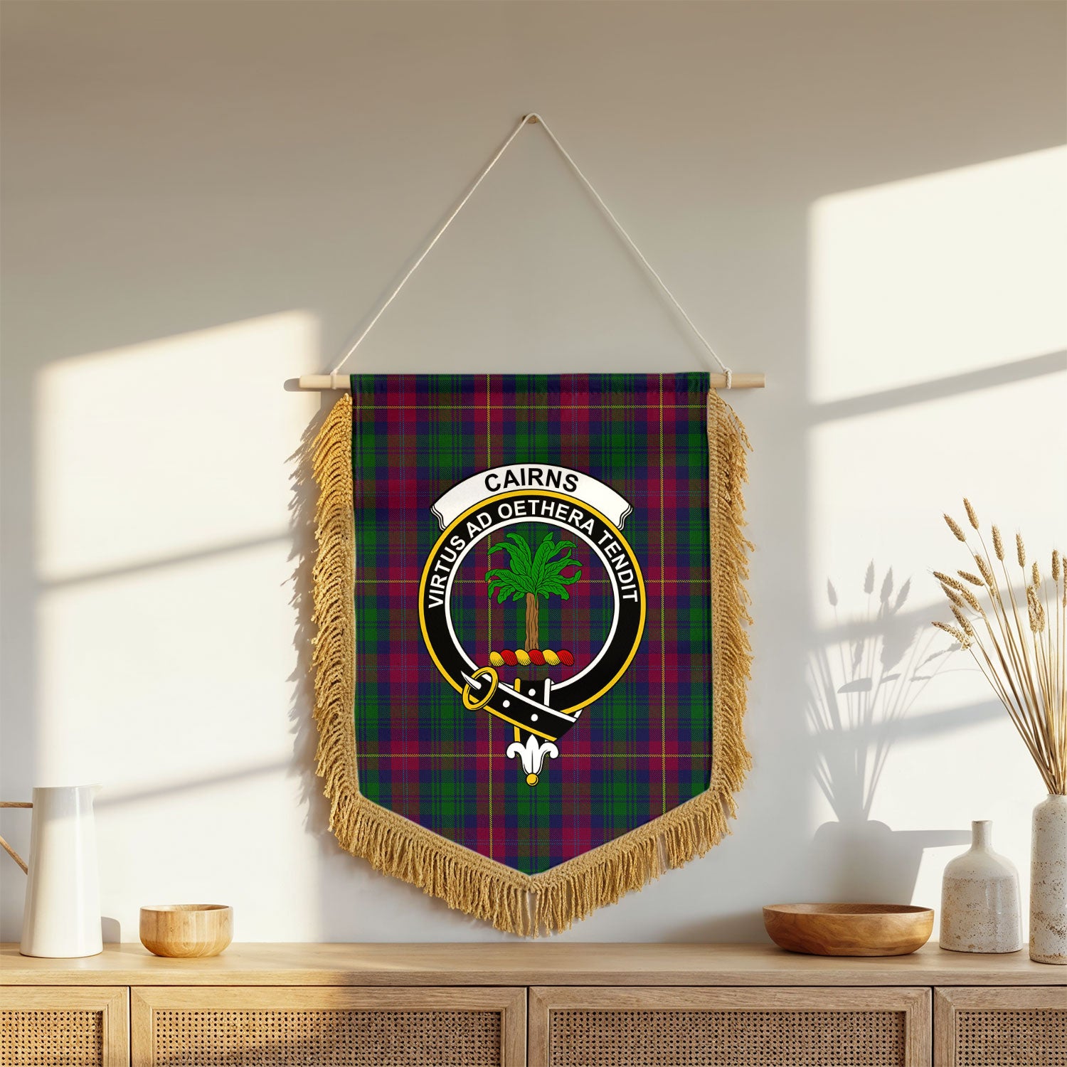 Cairns Tartan Crest Wall Hanging Banner - Wood Pole