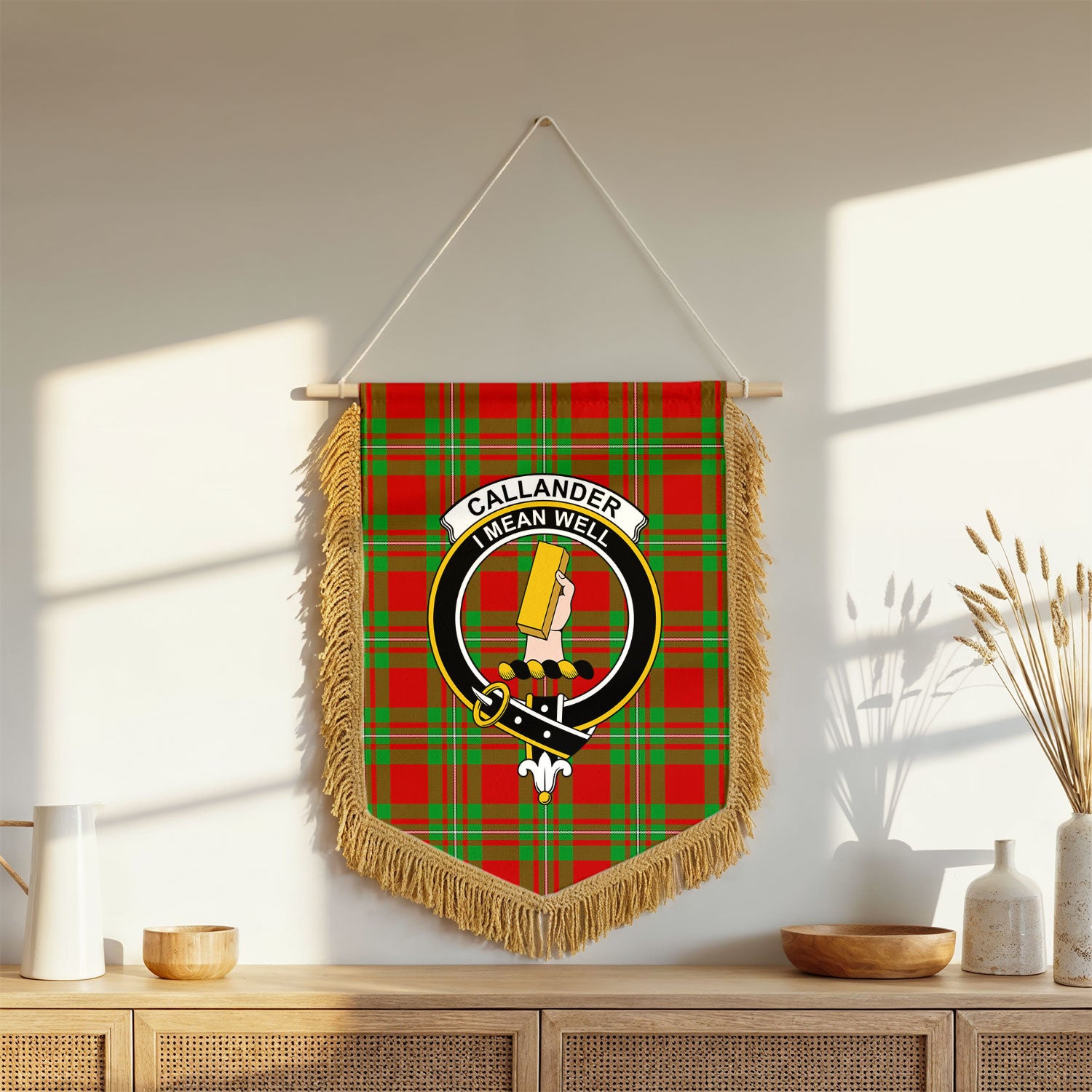 Callander Tartan Crest Wall Hanging Banner - Wood Pole