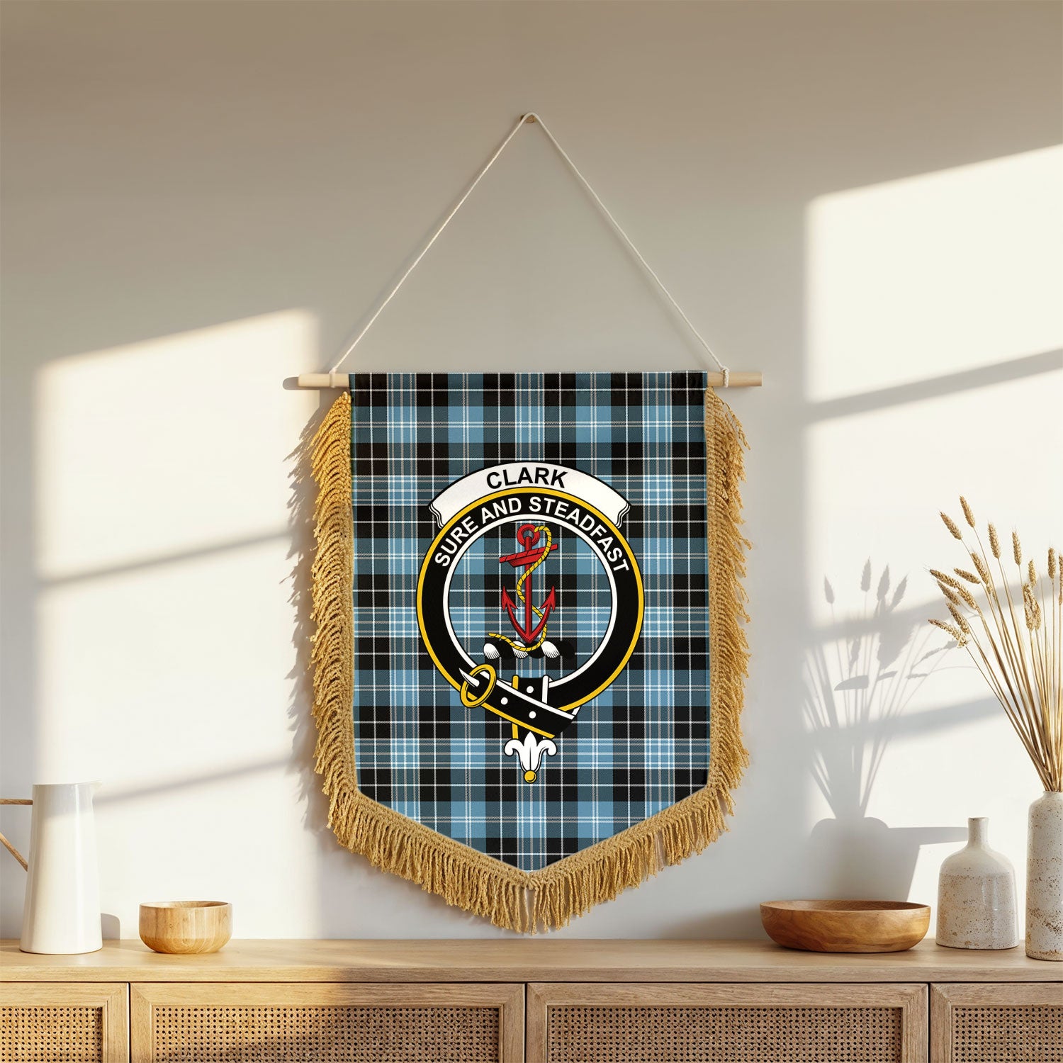 Clark Ancient Tartan Crest Wall Hanging Banner - Wood Pole