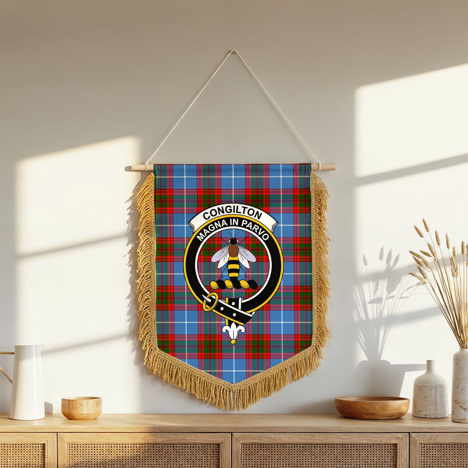 Congilton Tartan Crest Wall Hanging Banner - Wood Pole
