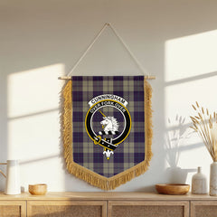 Cunningham Dress Blue Dancers Tartan Crest Wall Hanging Banner - Wood Pole