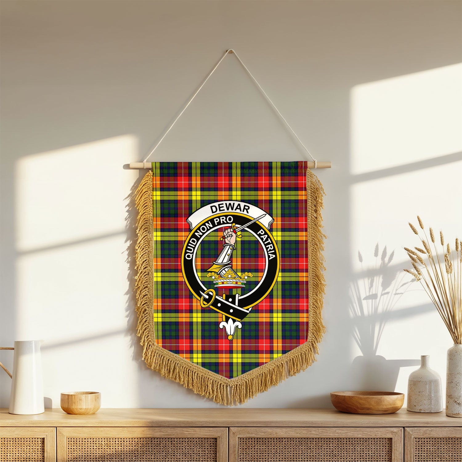 Dewar Tartan Crest Wall Hanging Banner - Wood Pole