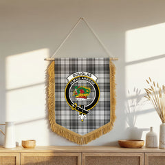 Douglas Grey Modern Tartan Crest Wall Hanging Banner - Wood Pole