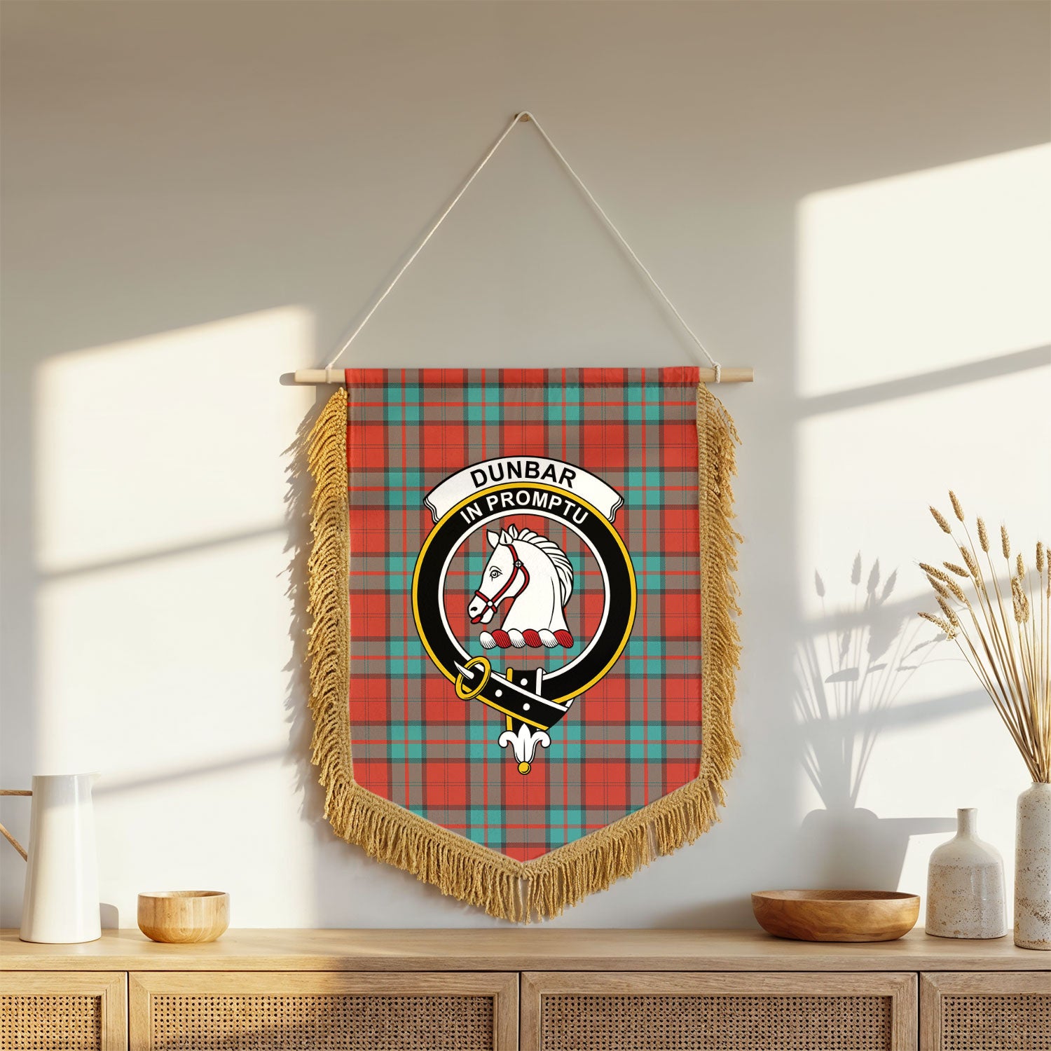 Dunbar Ancient Tartan Crest Wall Hanging Banner - Wood Pole