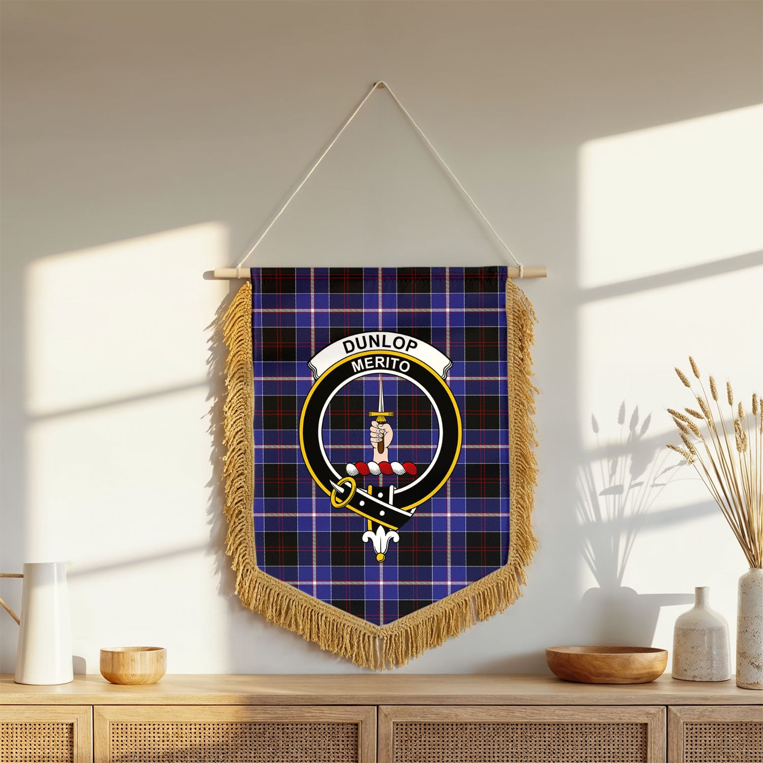 Dunlop Modern Tartan Crest Wall Hanging Banner - Wood Pole