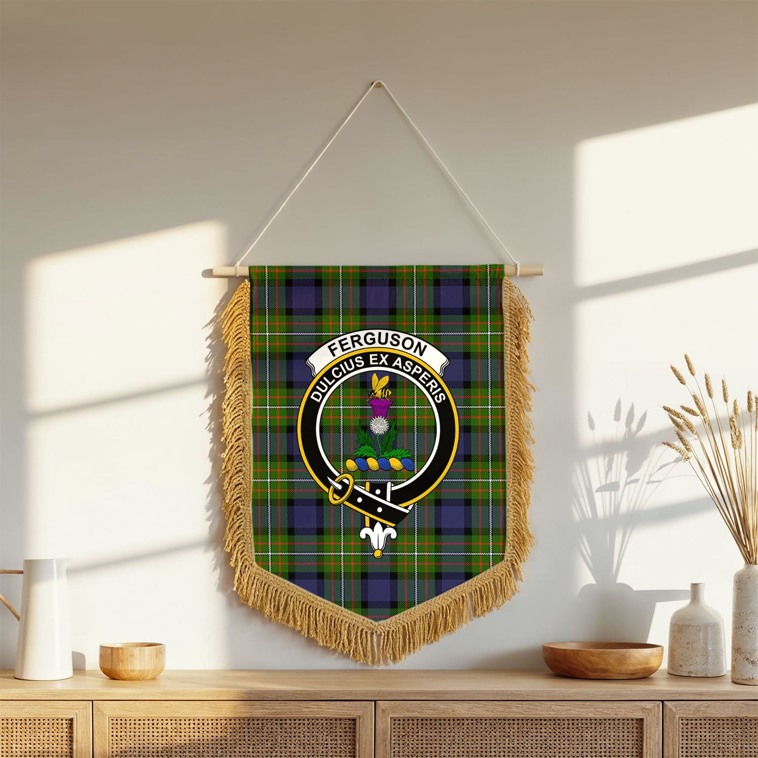 Ferguson Tartan Crest Wall Hanging Banner - Wood Pole