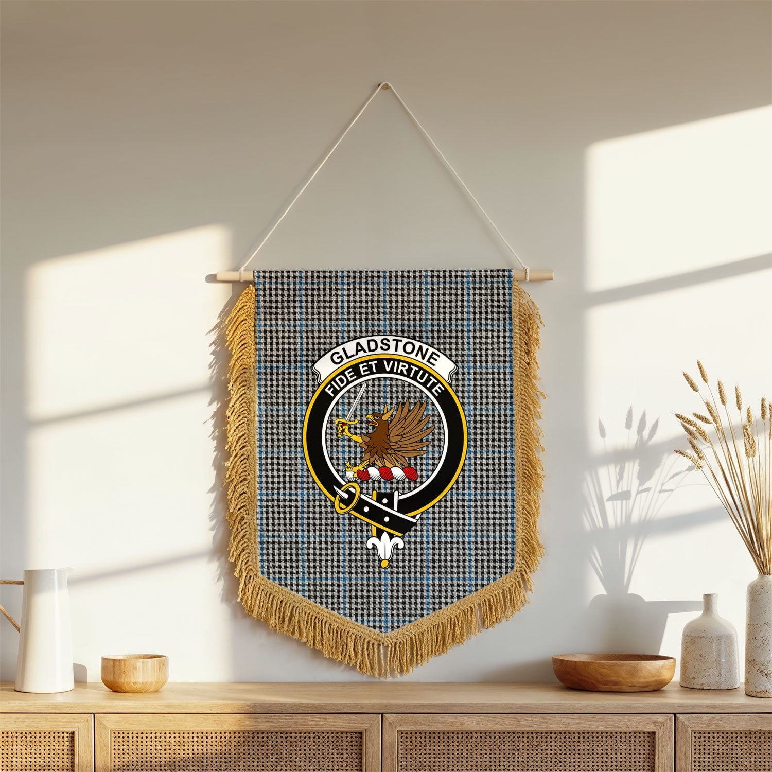 Gladstone Tartan Crest Wall Hanging Banner - Wood Pole