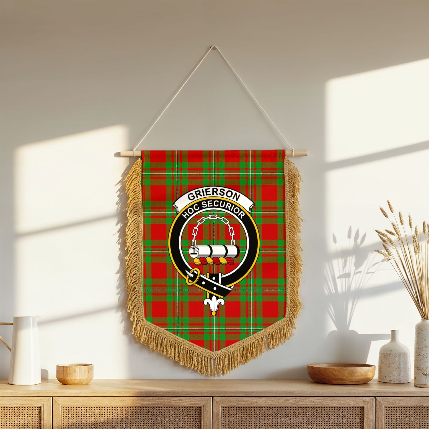 Grierson Tartan Crest Wall Hanging Banner - Wood Pole